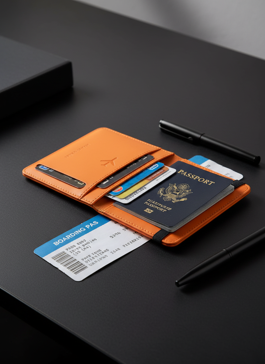 Passport Holder Passport Cover with Credit Card Slot and Boarding Pass Slot Combo Passport Wallet Case Book Travel Must Have RFID Blocking Leather Travel Accessories Orange